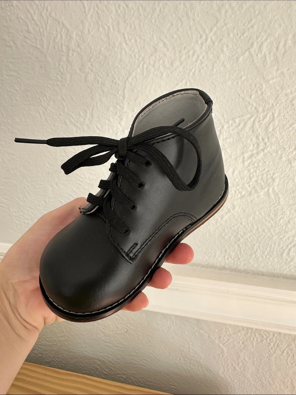 Josmo Black Leather Lace-Up Baby Walker Boots
